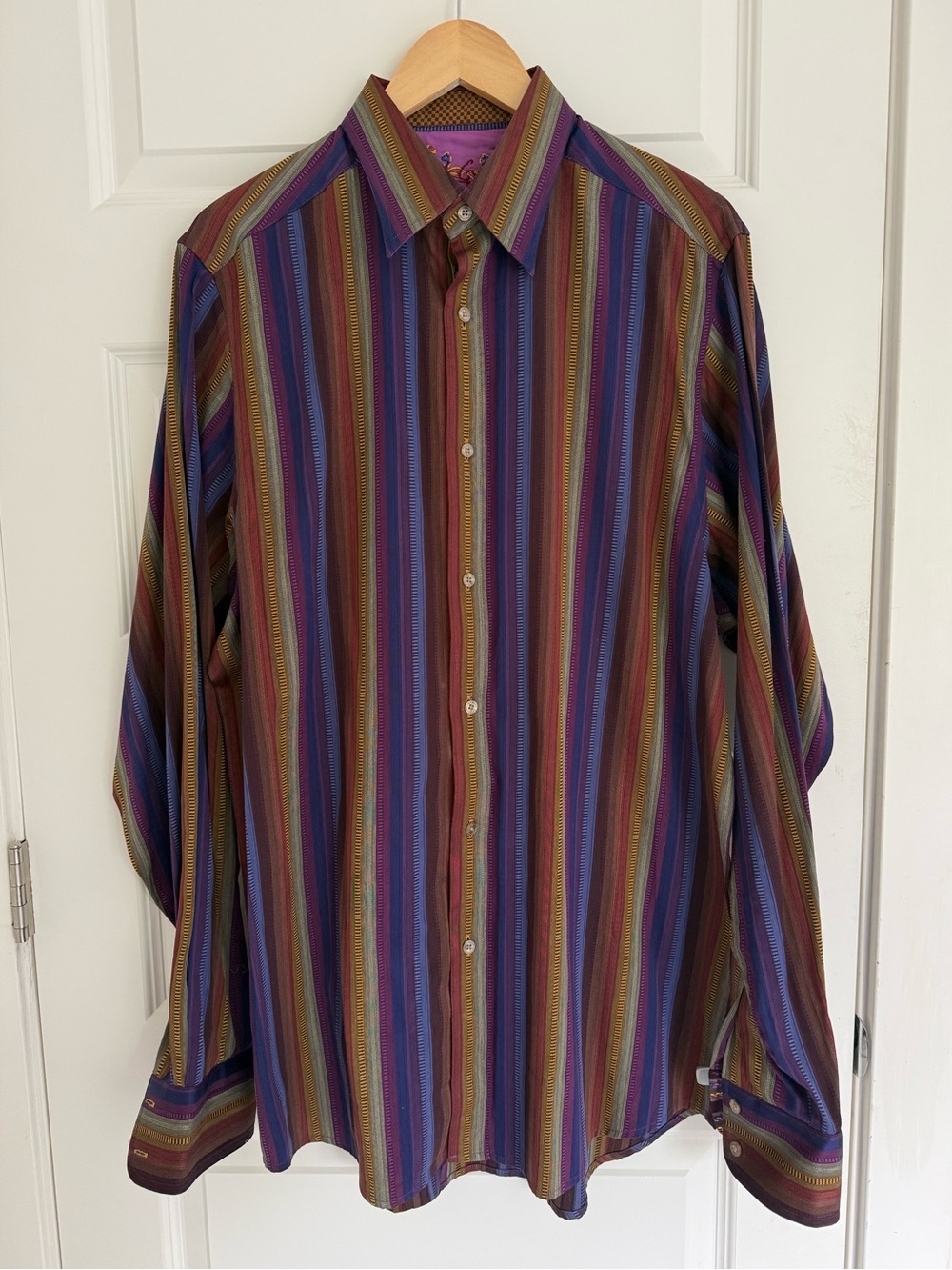 Mens Robert Graham Signature L/S Multi Colored Stripes Contrast Cuffs Large Tall
